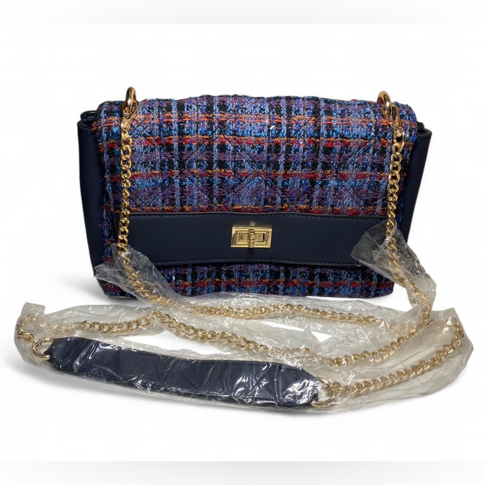 Venus Blue & Multicolored Tweed Chain Shoulder Bag